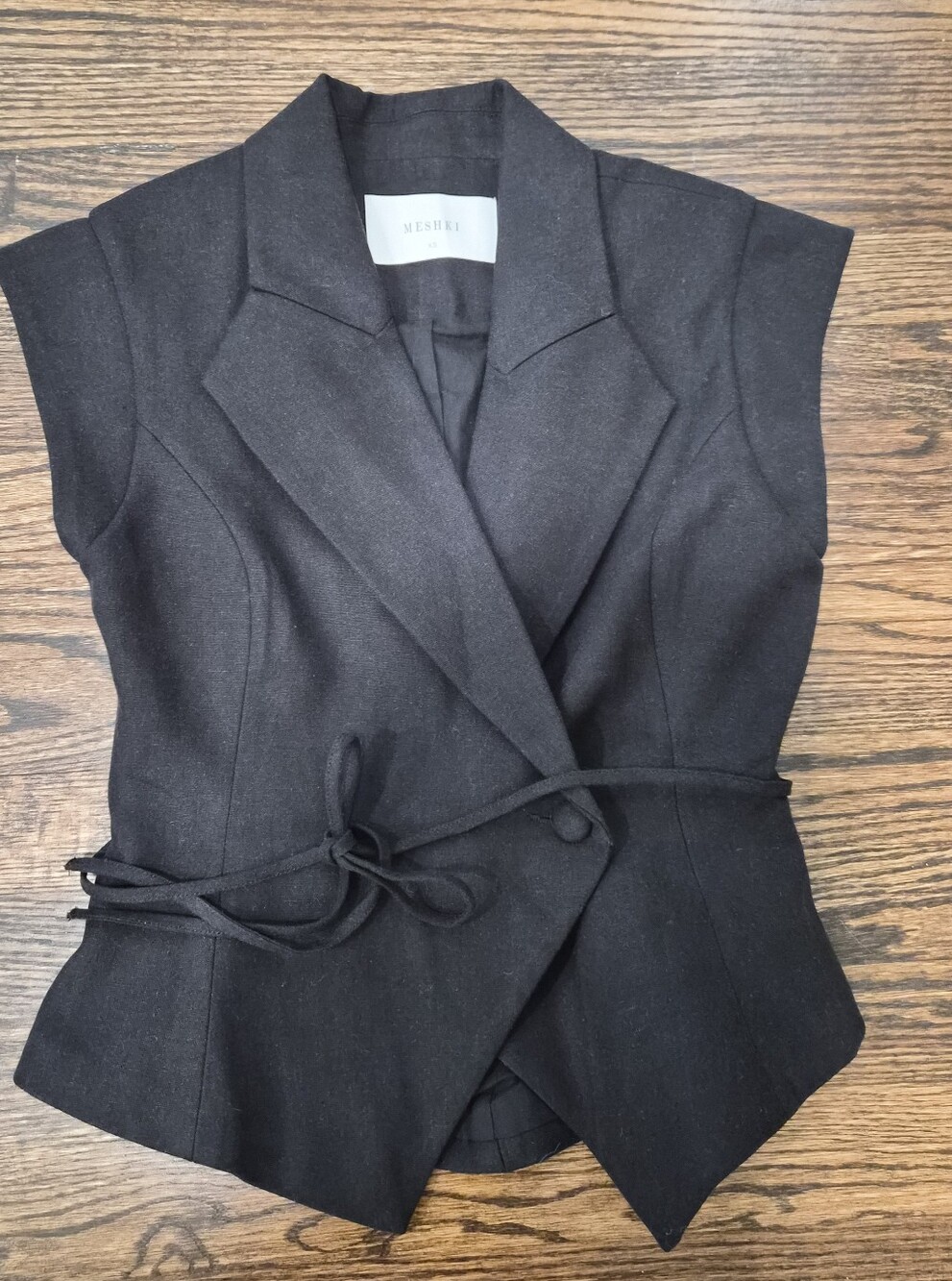 Meshki Shortsleeve Black Linen Top - Size XS